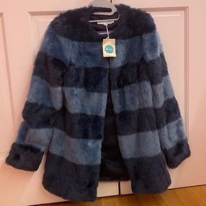 BRAND NEW BODEN STRIPED FUR PIPPA COAT *TAG STILL ON*